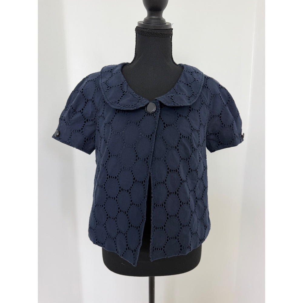Eyelet Cropped Peter Pan Collar Top Short Sleeve Jacket Layering Cottagecore 2